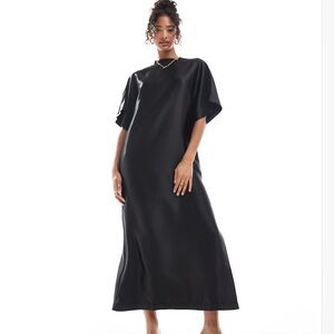 ASOS Satin Midi Oversized T-Shirt Dress in Black -US 6
